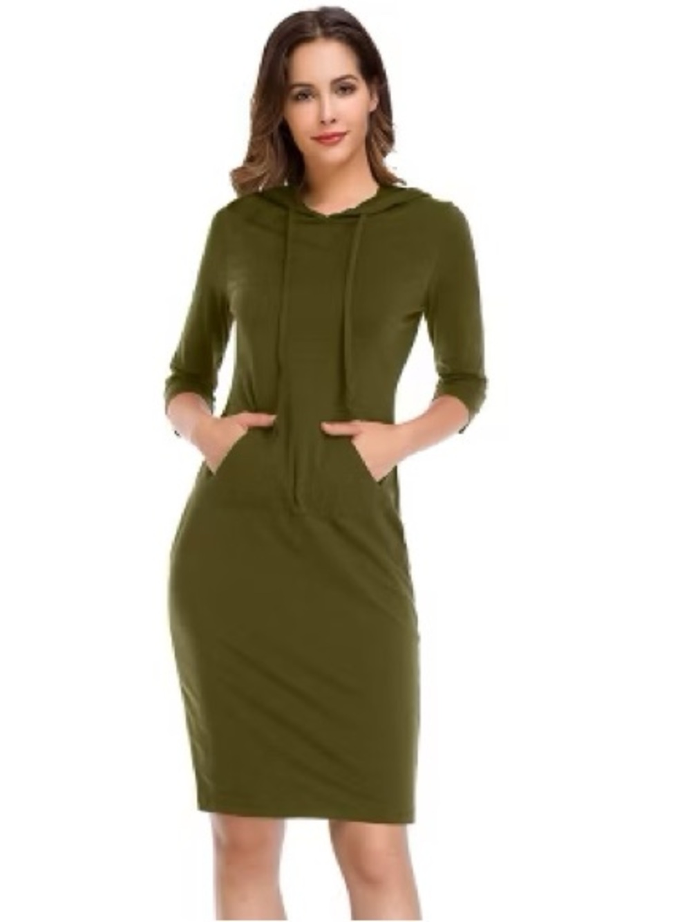 Green Hooded Dress with Pocket-XS